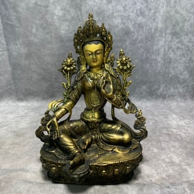 TIBETAN GILT BRONZE WHITE TARA STATUE