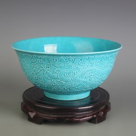 GREEN-GLAZED DRAGON PATTERN PORCELAIN BOWL