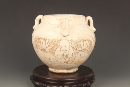 LOTUS CARVING JI ZHOU YAO PORCELAIN JAR