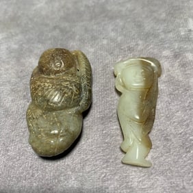 HETIAN JADE FIGURE PENDANTS (2 PIECES)