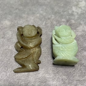 SONG DYNASTY HETIAN JADE FIGURE PENDANTS (2 PIECES)
