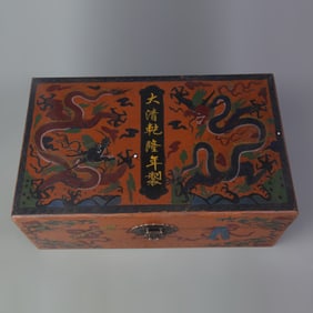 GILT LACQUER PAINTED DRAGON PATTERN WOODEN JEWELRY BOX
