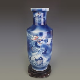 BLUE AND WHITE UNDERGLAZE RED DRAGON PATTERN PORCELAIN VASE