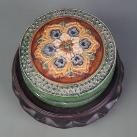 A SMALL POTTERY SANCAI BOX