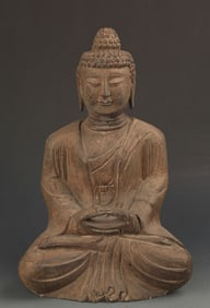RARE FINELY CARVED STONE SAKYAMUNI BUDDHA STATUE