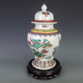 FAMILLE ROSE FLOWER AND BIRD PATTERN GENERAL STYLE PORCELAIN JAR