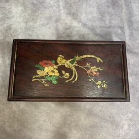 A FINE HUANGHUALI WOOD INLAY WITH SHELL JEWELLERY BOX
