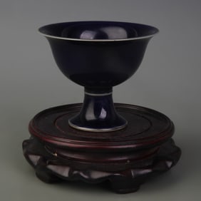 SACRIFICIAL BLUE GLAZED TALL FOOT PORCELAIN CUP