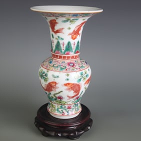 CLOISONNE FISH AND PLANTS PATTERN PORCELAIN FLOWER VASE