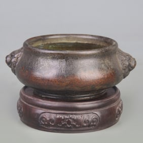 DOUBLE-EAR ROUND FOOT BRONZE INCENSE BURNER