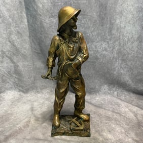 CONTEMPORARY BRONZE DOCKWORKER STANDING STATUE