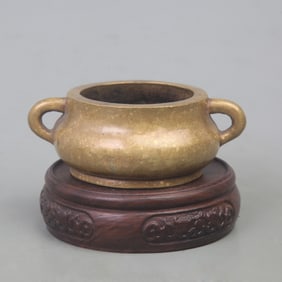 SPRINKLE GOLD DOUBLE EAR ROUND BRONZE INCENSE BURNER