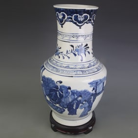 BLUE AND WHITE HUMAN FIGURE LARGE VASE