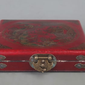 A FINE DRAGON PAINTED REDWOOD CASE