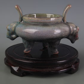 JUN WARE BEAST-EAR TRIPOD INCENSE BURNER