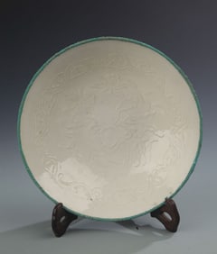 RARE DING KILN LOTUS FLOWER PATTERN PORCELAIN PLATE