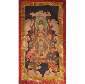 A FINE TIBETAN THANGKA ON SILK BODHISATTVA MANJUSRI