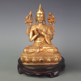 GILDED BRONZE TSONGKHAPA BUDDHA STATUE