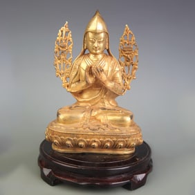 GILT BRONZE TIBETAN BUDDHIST STATUE - TSONGKHAPA