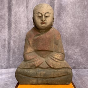 A FINE COLORED WOODEN BUDDHA STATUE