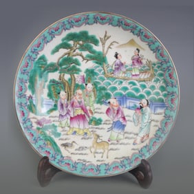CLOISONNE GLAZED FIGURE PATTERN PORCELAIN PLATE