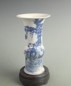 BLUE-AND-WHITE CHILDREN PATTERN PORCELAIN FLOWER VASE