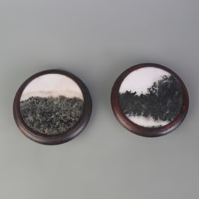 PAIR OF REDWOOD AND MARBLE INCENSE BURNER BASES