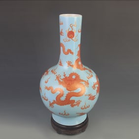 FAMILLE ROSE DRAGON PATTERN GLOBULAR VASE