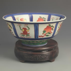FIVE-COLOR EIGHT TREASURES PATTERN LARGE PORCELAIN BOWL