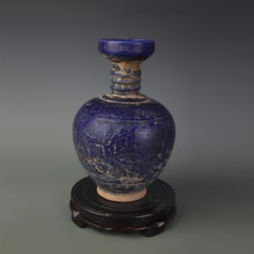 BLUE GLAZE NARROW-MOUTH POTTERY BOTTLE