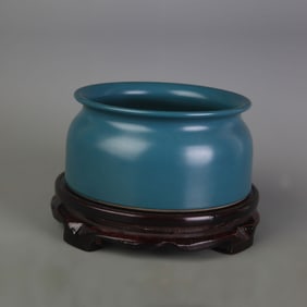 SMALL PEACOCK BLUE GLAZED BRUSH WASHER