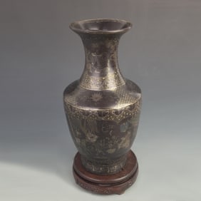 LACQUER PAINTED COURTYARD FIGURE STORY-PATTERNED WOODEN APPRECIATION VASE
