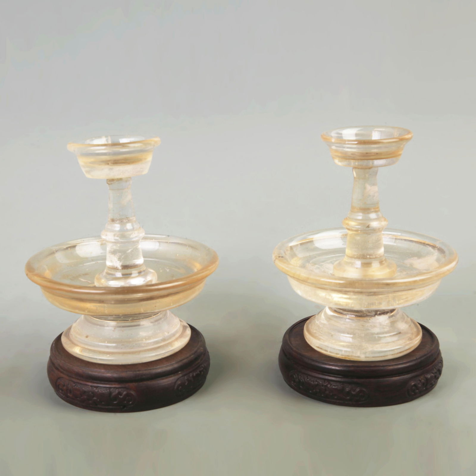 PAIR OF CRYSTAL MADE CANDLE BASES (1 of 5)