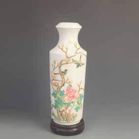 CLOISONNE ENAMEL PORCELAIN VASE WITH FLOWER AND BIRD PATTERNS