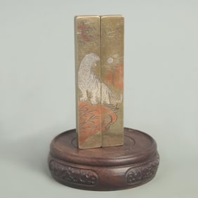 BRONZE AND SILVER INLAY NE ZHA NAO HAI FIGURE PAPER WEIGHT