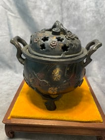 QIANLONG MARK GILT BRONZE INCENSE BURNER