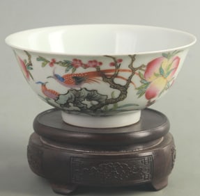 ENAMEL COLOR BOWL WITH FLOWER AND BIRD PATTERNS