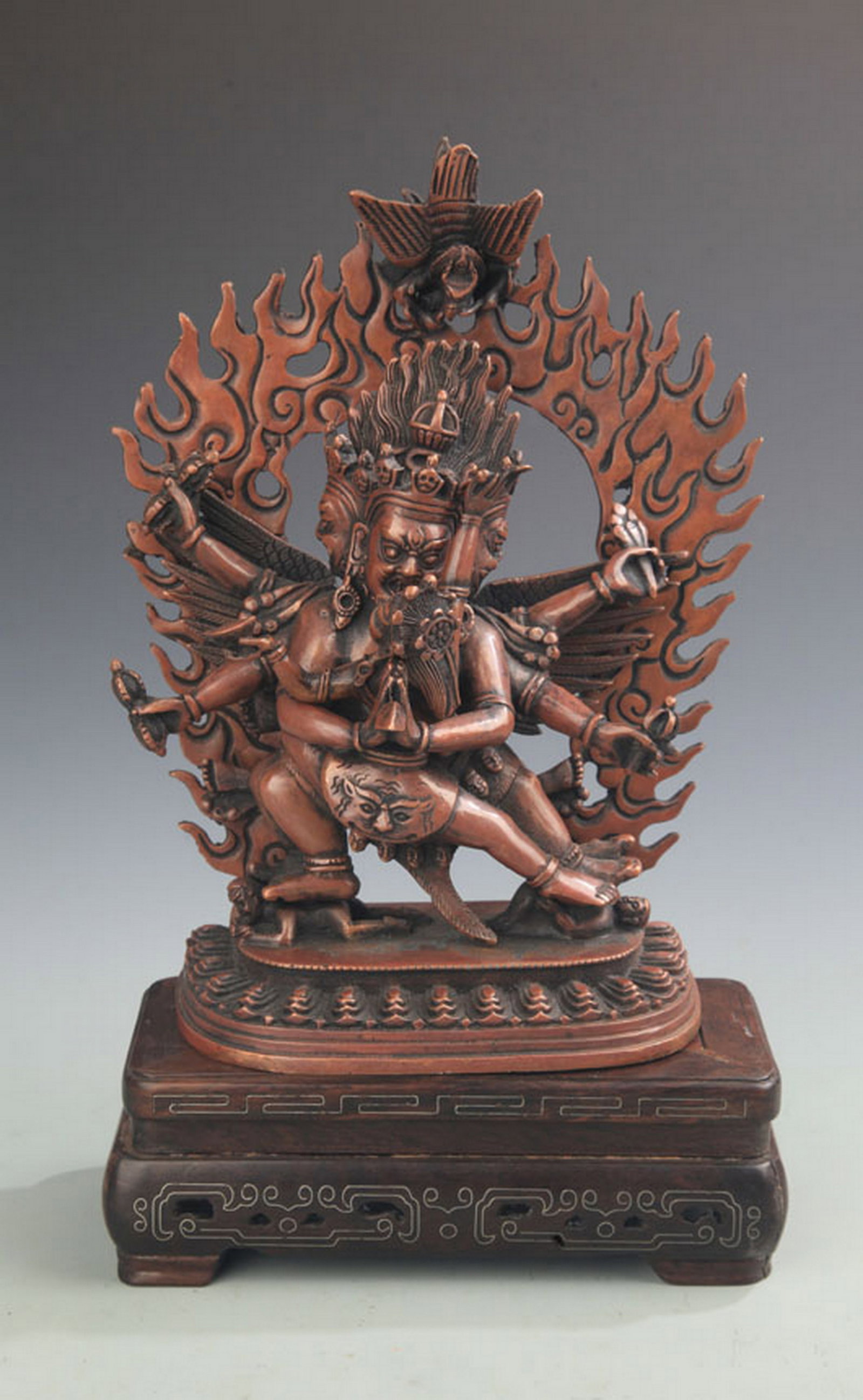 RARE FINELY CARVED ANUTTARAYOGA TANTRA STATUE: 18th Century, High: 9.5 inch; Width: 7.25 inch;