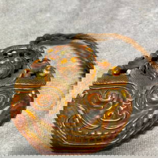 BONE MADE PENDANT WITH BEAST MASK DESIGN: Ming Dynasty Style; Long: 2.6 inch; Width: 2.5 inch; High: 0.4 inch;