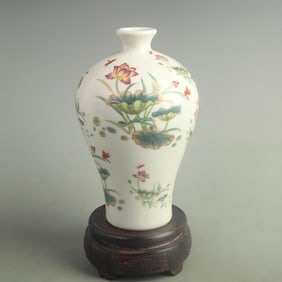 CLOISONNE GLAZED LOTUS PATTERN PLUM STYLE PORCELAIN VASE