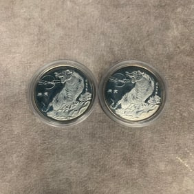 PAIR OF SILVER MADE TIGER PATTERN COIN