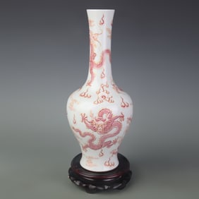 FAMILLE ROSE GLAZED DRAGON PATTERN LONG NECK PORCELAIN VASE