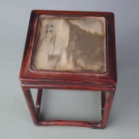SMALL ROSEWOOD MADE STAND INLAID WITH MARBLE