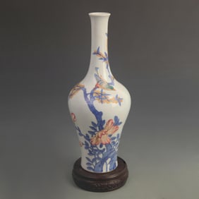 CLOISONNE ENAMEL FLORAL AND BIRD PATTERN OLIVE SHAPED VASE