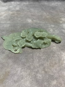 LARGE HETIAN GREENISH-WHITE JADE AUSPICIOUS BIRD AND PLUM BLOSSOM