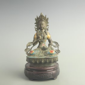 CLOISONNE ENAMEL BRONZE TIBETAN BUDDHIST GOD OF WEALTH