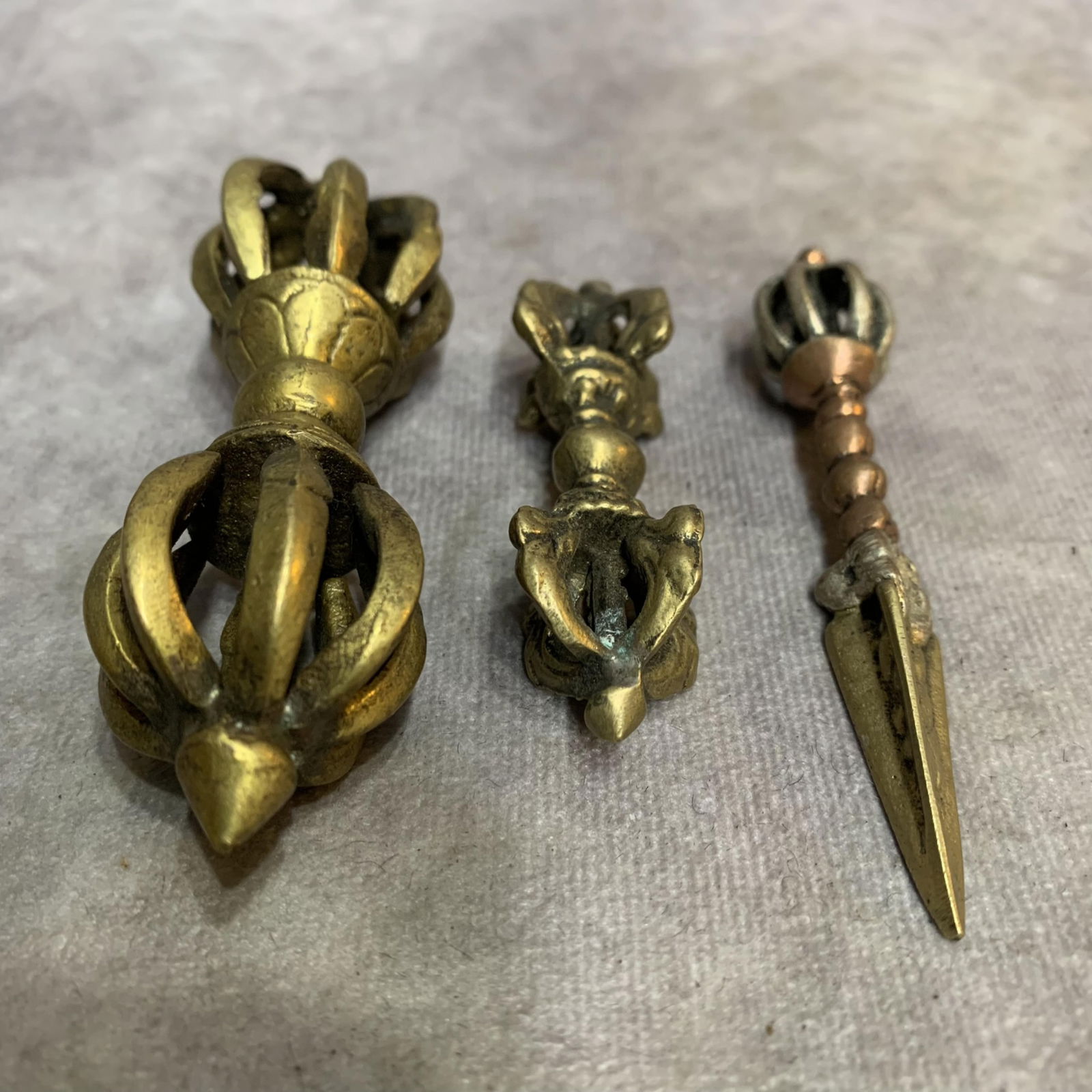 GROUP OF THREE TIBETAN BUDDHISM RITUAL INSTRUMENTS: 20th Century, High: 3.7 inch; High: 3.5 inch; High: 2.6 inch;