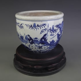 BLUE AND WHITE FIGURE PATTERN PORCELAIN JAR