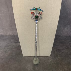 A FINE WHITE BRONZE WITH COLOR COATING CHINESE HAIR PIN