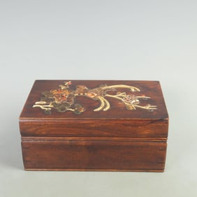 RARE HUA LI MU MADE GEMSTONE INLAY WOODEN BOX